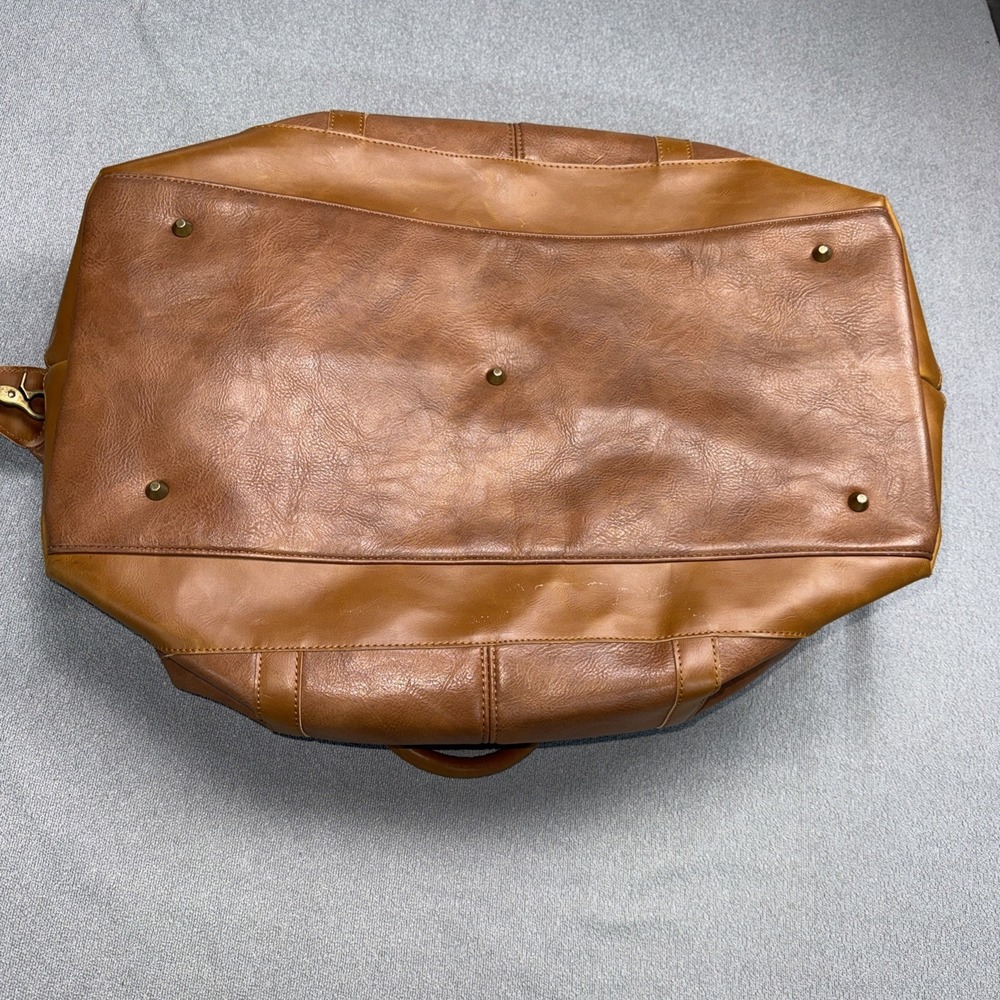 BAOSHA Brown Faux Leather Weekender Duffel Travel Bag Carry On Overnight Large - Picture 9 of 9